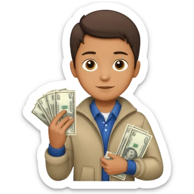 boy in trendy clothes, holding a stack of dollars sticker
