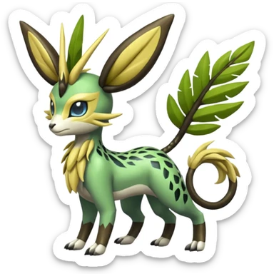  Exotic Tropical Feathery Leathery Scaly Planty Meloetta-Zygarde-Zeraora-Renamon-Protogen-Palkia-hybrid-fusion-Fakémon-creature, full body sticker
