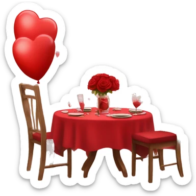 Red romantic party setting for two people and heart balloon  sticker