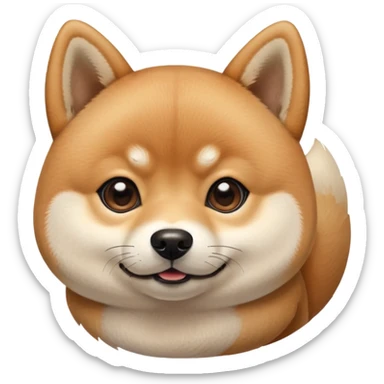 cute Shiba Inu dog with a playful, side-eye expression and a tilted head. The dog has light brown fur, big round eyes, and a soft smirk sticker