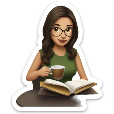 Brunette girl drink coffee and reading a book  sticker