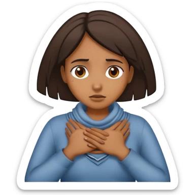 Brown Girl with both of her hands around her neck looking distressed  sticker