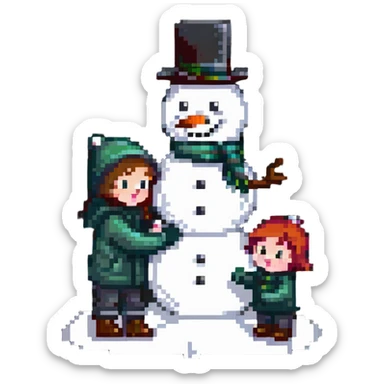 kids building a snowman sticker
