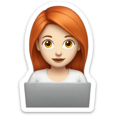 Woman red hair pale skin working with laptop sticker