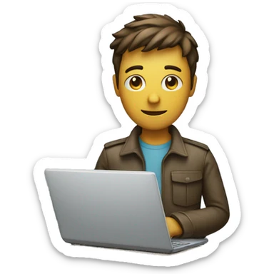 man with laptop and settings gear icon on the side sticker