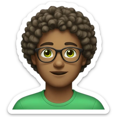  A young man with green eyes, round glasses and curly hair sticker