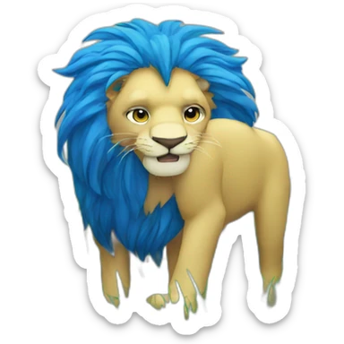Blue anime logo lion eating grass sticker
