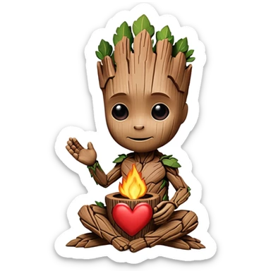 baby-groot with a hearth sticker