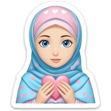Turkish beautiful finish Konya girl blue eyes with hijab and pastel hearts dress sticker