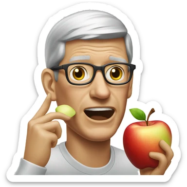 Tim cook eating a bitten apple sticker
