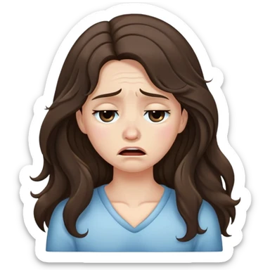 Very long hair Brunette with white skin crying very desconsolated with mouth closed sticker