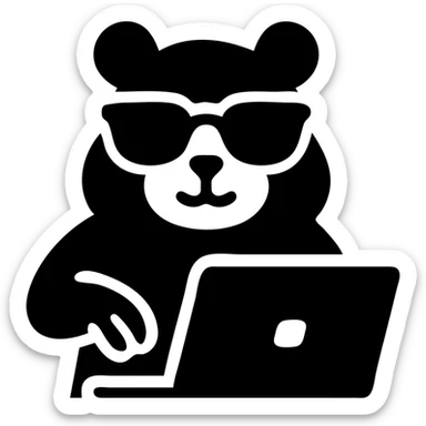 mature modern hamster with cool glasses, creating a design or making animations, showing creative action, solid black background, no overlap with other elements sticker