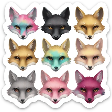 Beige cyan Pink magenta burgundy maroon cyan beige gray fox black stripes wearing gold jewellery gold piercings gold ear piercing gilded vintage watercolour tie dye black raven wings sticker