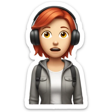 shocked white girl with red red hair and headset sticker
