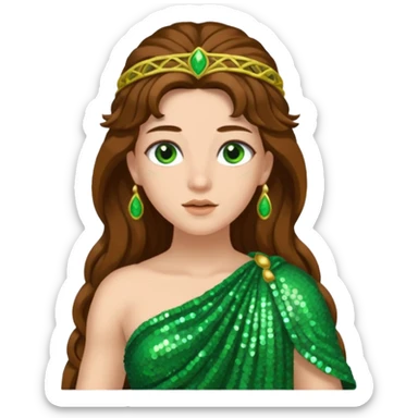 Terra, Goddess from Earth Roman Deities with long brown hair, green sequin toga sticker