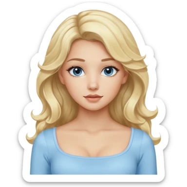 pretty girl blonde wavy long hair makeup light baby blue skin tight square neckline long sleeve top sticker