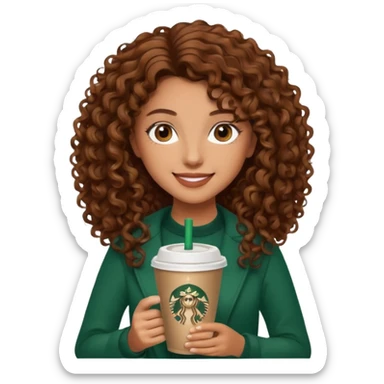 Girl, brown curly hair and brown eyes, Starbucks sticker