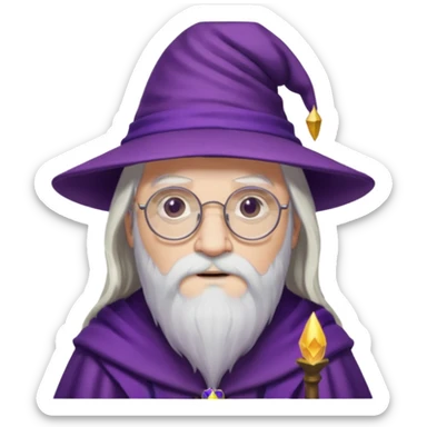 dumbledore, long white hair, wear purple magic hat, glasses sticker