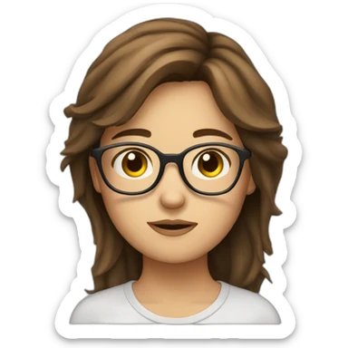 tired girl with brown hair and glasses sticker