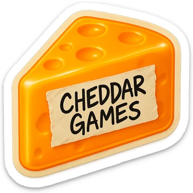Keep the cheese wedge in the original retro 90's toy style, semi-transparent plastic. Add a piece of torn white tape to the side, crooked and wrinkled. Write 'Cheddar Games' on the tape in very messy, quick Sharpie handwriting. Make the cheese glow a little more and add a soft shadow under the cheese. Preserve the original retro 90's toy style look as much as possible. sticker