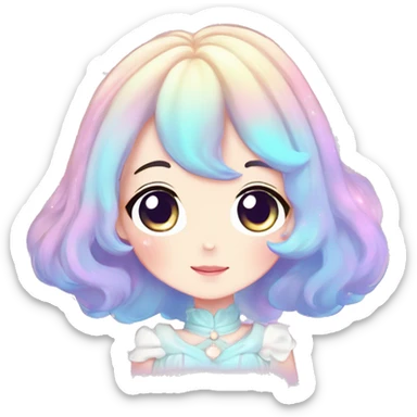 Gorgeous pastel anime style lady blushing nebula-gradient-sparkle face dreamy idol model colorful shiny stars galaxy kawaii cottagecore pearly petite simplistic aesthetic trending style sticker