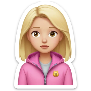 blonde girl with sleepy eyes wearing pink jacket sticker