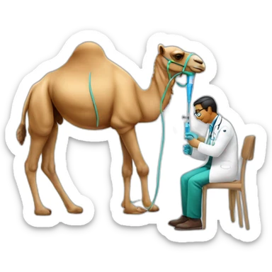 Camel being injected by a doctor sticker