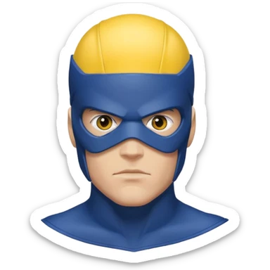 marvel superhero cyclops x-men. blue cowl with iconic yellow visor with red stripe through sticker