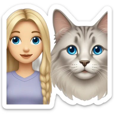 Girl with blue eyes and Siberian cat sticker