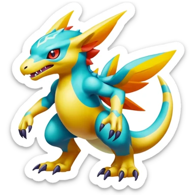 Colorful Vibrant Unique Pokémon-Digimon-Fakémon-hybrid-creature (full body) sticker