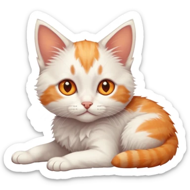 full body of very small + skinny ginger and white kitten with deep orange eyes and triangular shaped face lying down sticker
