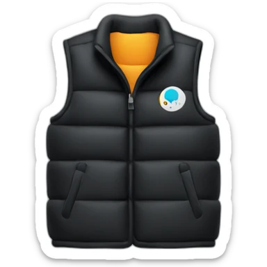 Black puffy vest with startup logo sticker