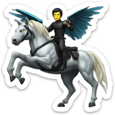 Bruce Lee riding cyberpunk winged mech horse sticker