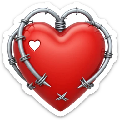 red heart emoji with silver barbed wire wrapped around the heart sticker