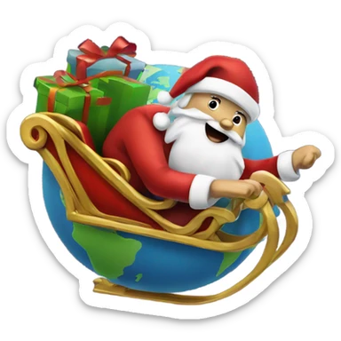 Santa flying in his sleigh around the globe sticker