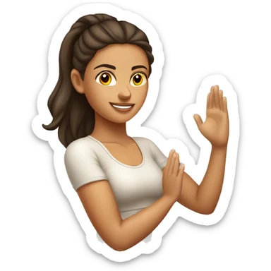 Tanned brunette yoga girl light clothes n sticker