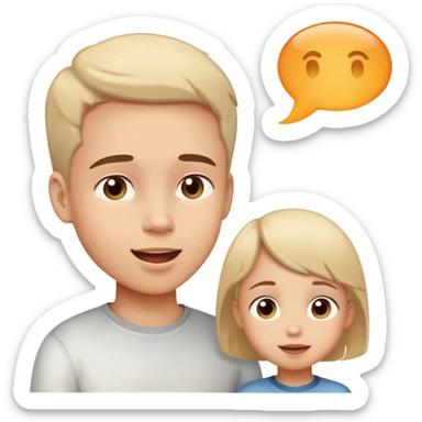 a child talking with a parent, happy and expressive, with speech bubble sticker