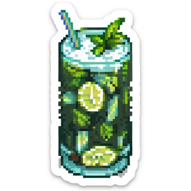 a glass of mojito, pixel art style sticker