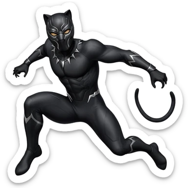 Black Panther superhero, black suit, cat-like mask, leaping action sticker