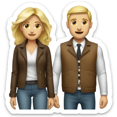 Une femme blonde et un homme brun habillés avec une veste de cuire s’embrassant sticker