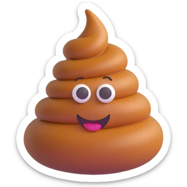 3D style poop emoji, classic swirl shape, glossy finish sticker