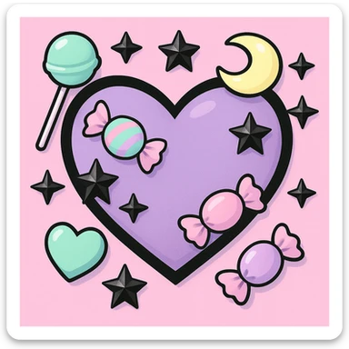 pastel goth heart with pastel candy and black studs sticker
