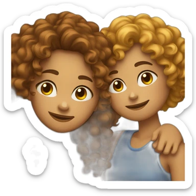 two friends girls with curly hair hugging sticker