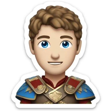 British white male with brown hair and blue eyes wearing a Mongolian warrior outfit sticker