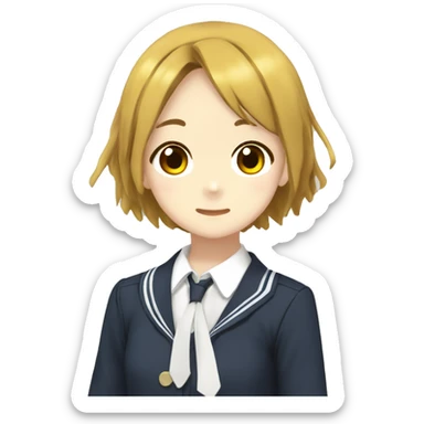 Yui hirasawa from k-on,  wear school uniform, with yellow hairpin sticker