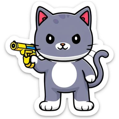 mischievous cat with a squirt gun sticker