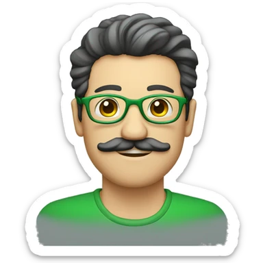 Hombre con bigote, con el pelo verde, unos lentes sticker