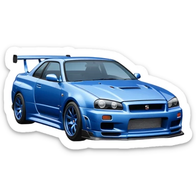 Nissan Skyline GTR R34, side view, compact, emoji style, Discord icon sticker