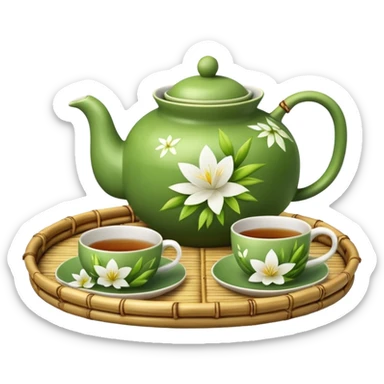 bamboo tray with a teapot and cup sticker