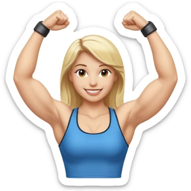 blonde young women show biceps emoji sticker